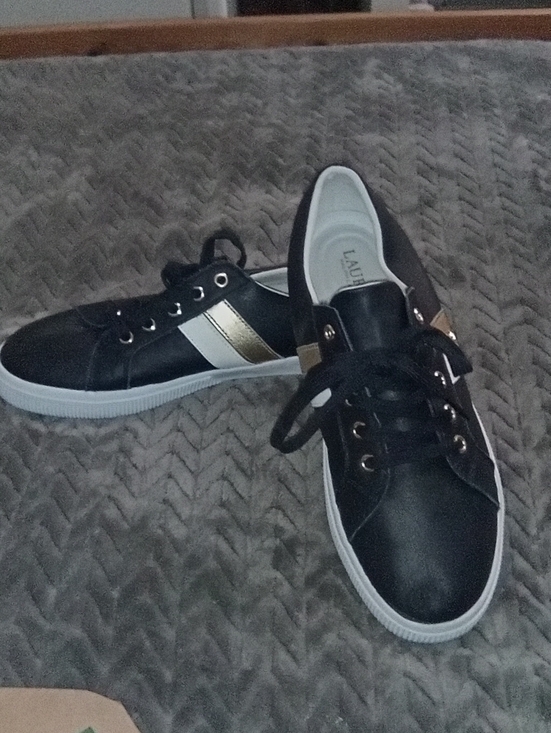 Lauren Ralph Lauren Shoes - Lauren Ralph Lauren Black Sneakers with Gold and White Stripe Accents